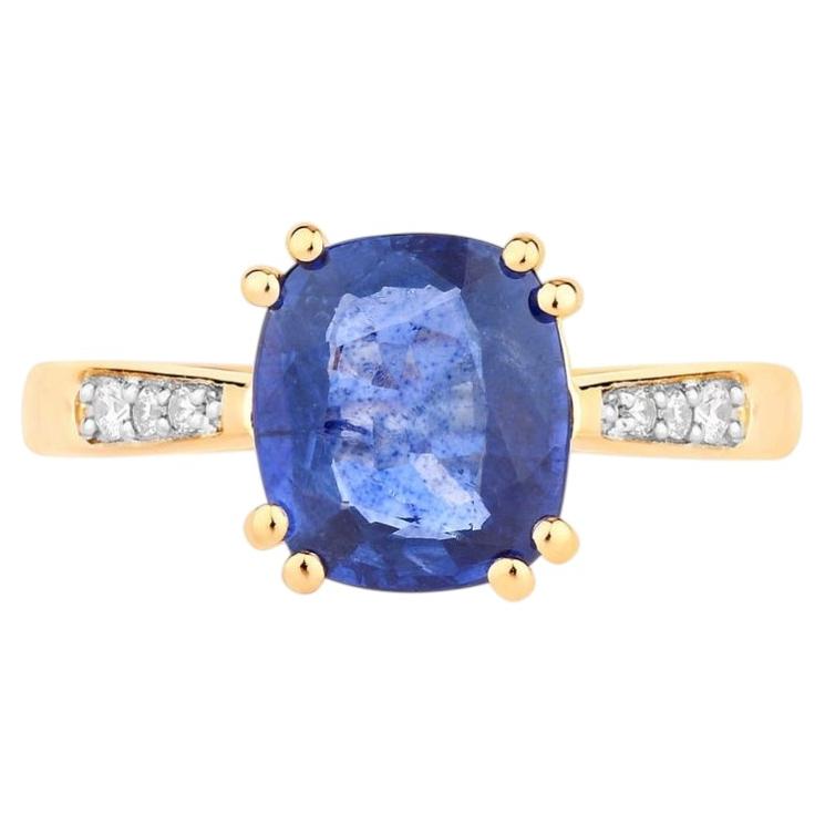 Blue Sapphire Ring With Diamonds 2.29 Carats 18K Yellow Gold