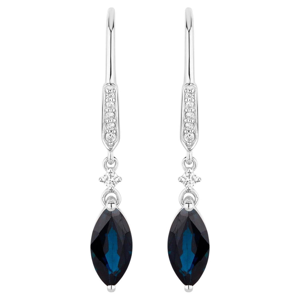 Blue Sapphire Earrings Diamonds 2.7 Carats 14K White Gold