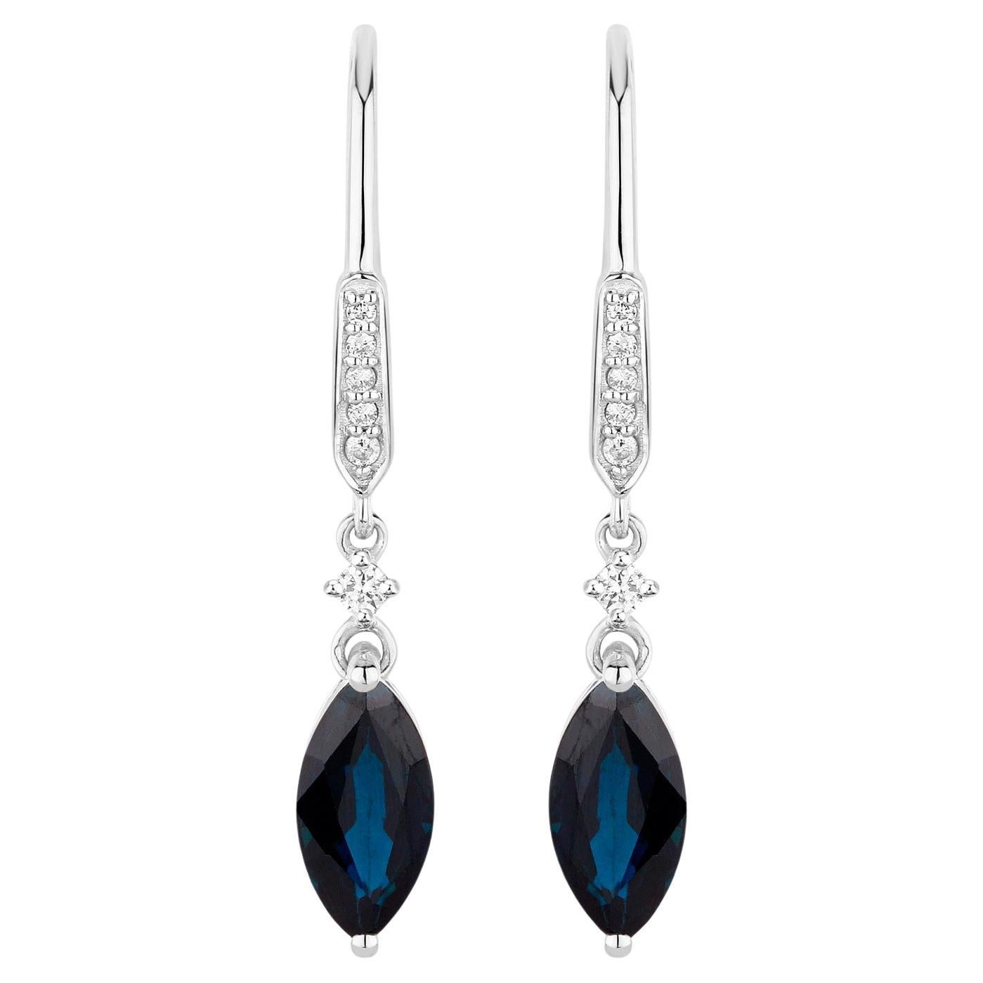 Blue Sapphire Earrings Diamonds 2.7 Carats 14K White Gold