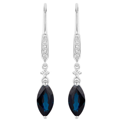 Blue Sapphire Earrings Diamonds 2.7 Carats 14K White Gold