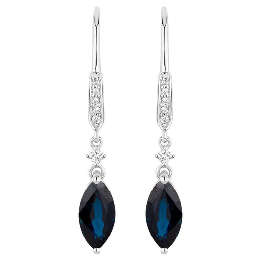 Blue Sapphire Earrings Diamonds 2.7 Carats 14K White Gold