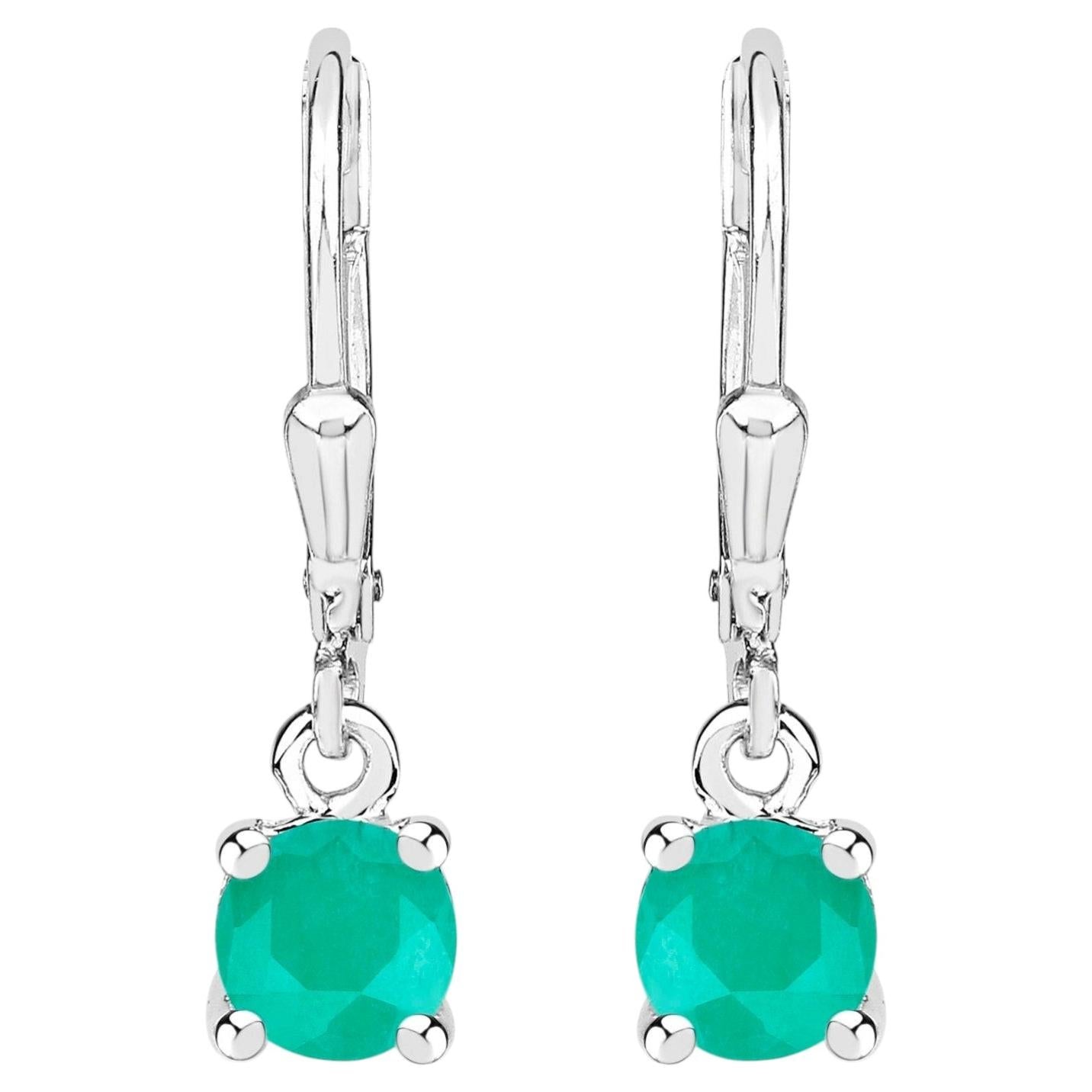 Natural Emerald Earrings 0.9 Carats Sterling Silver