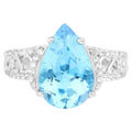Swiss Blue Topaz Ring With White Topaz 5.36 Carats Sterling Silver
