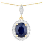 Blue Sapphire Pendant With Diamonds 3.35 Carats 14K Yellow Gold