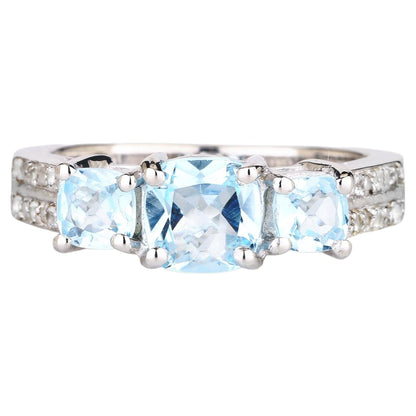 Blue Topaz Ring With White Topaz 1.93 Carats Sterling Silver