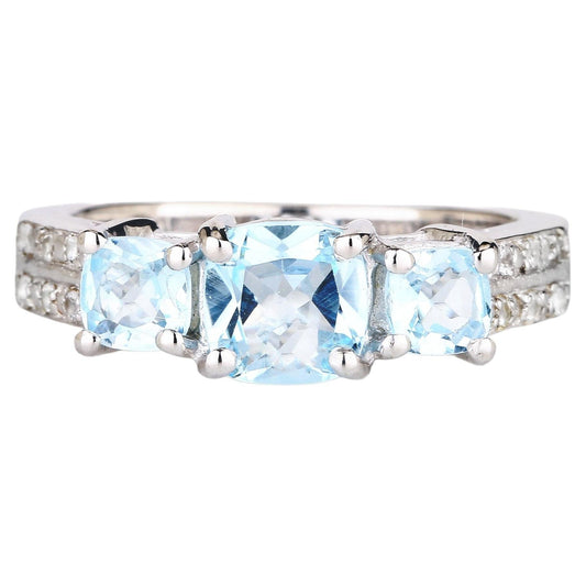 Blue Topaz Ring With White Topaz 1.93 Carats Sterling Silver