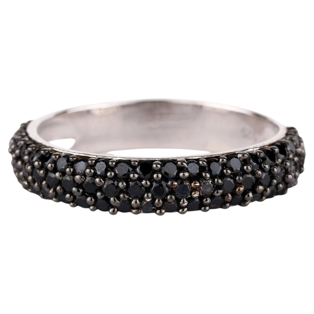 Natural Black Spinel Band Ring 1.34 Carats Sterling Silver
