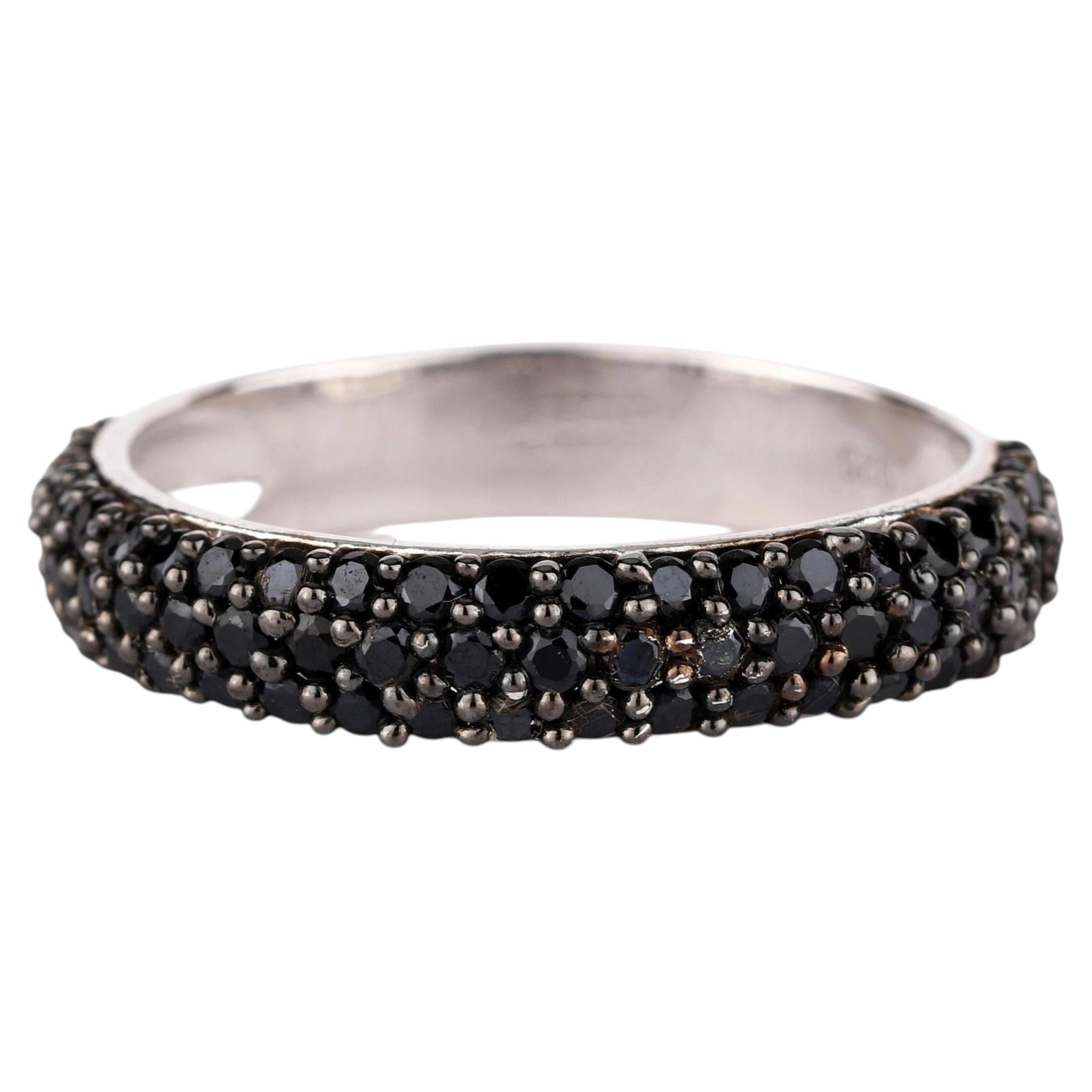 Natural Black Spinel Band Ring 1.34 Carats Sterling Silver