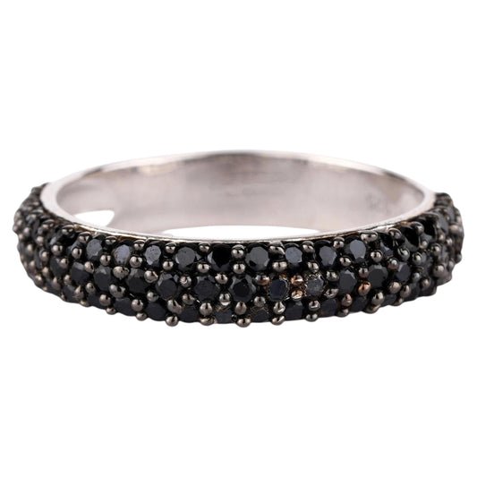 Natural Black Spinel Band Ring 1.34 Carats Sterling Silver