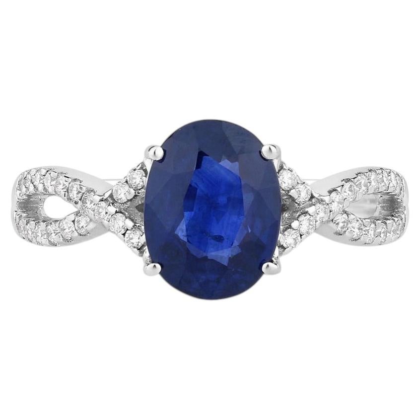 Blue Sapphire Ring With Diamonds 2.16 Carats 18K White Gold