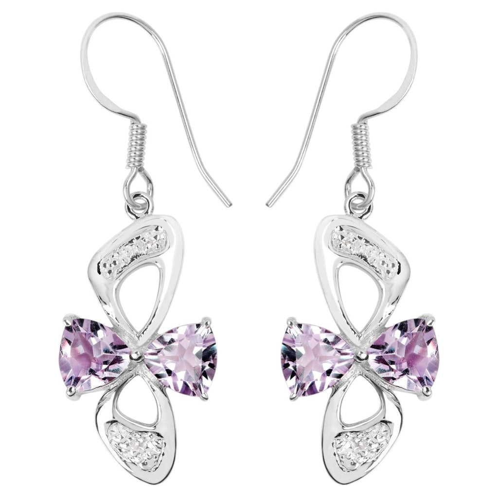 Pink Amethyst Earrings With White Topaz 4.02 Carats Sterling Silver