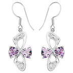 Pink Amethyst Earrings With White Topaz 4.02 Carats Sterling Silver