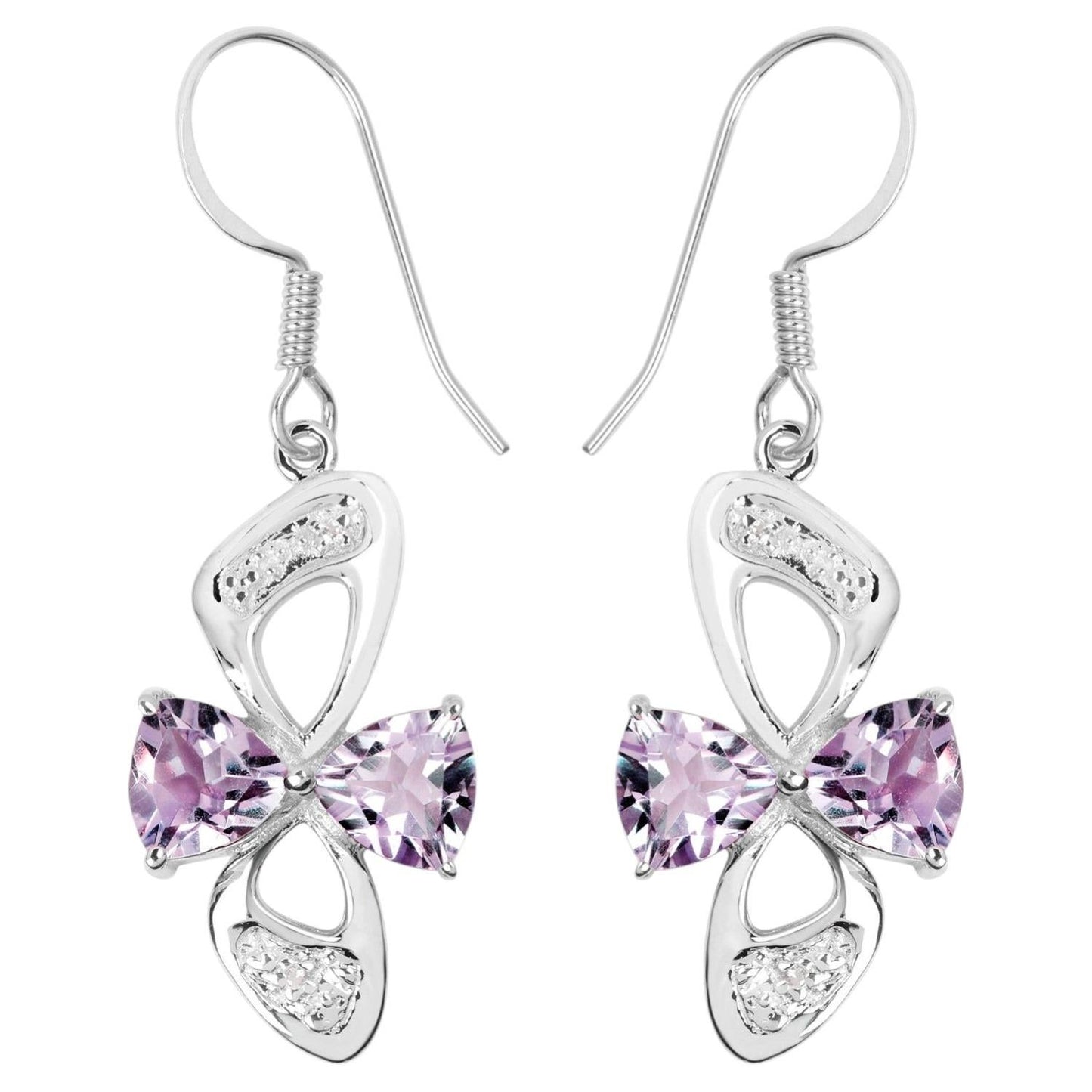 Pink Amethyst Earrings With White Topaz 4.02 Carats Sterling Silver