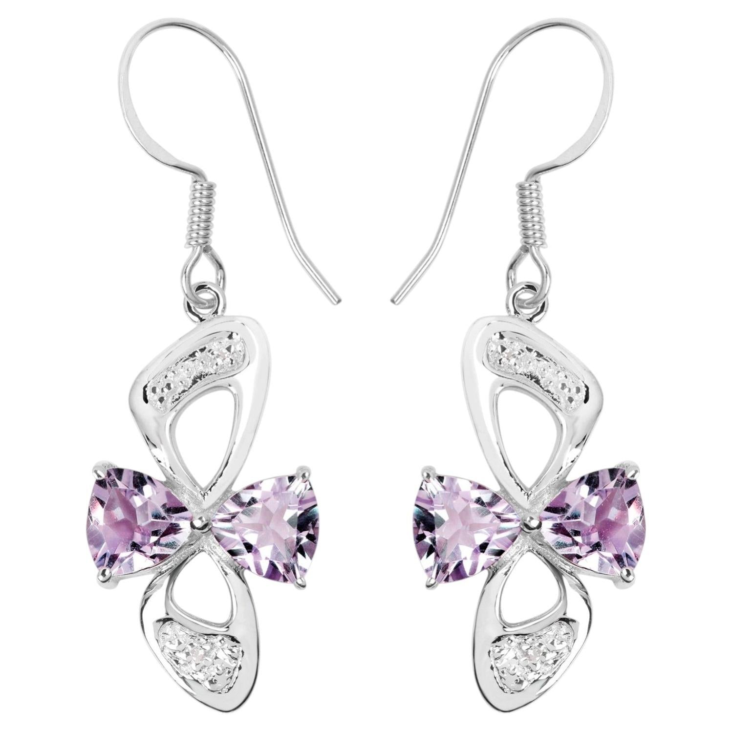 Pink Amethyst Earrings With White Topaz 4.02 Carats Sterling Silver