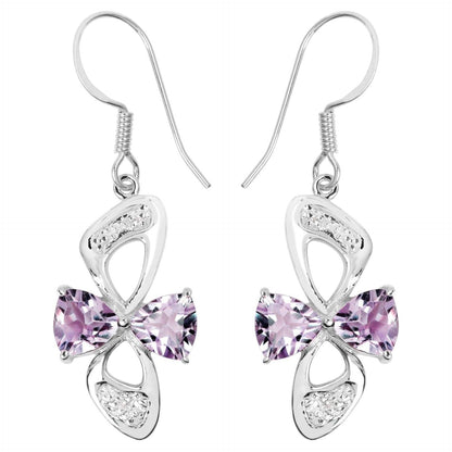 Pink Amethyst Earrings With White Topaz 4.02 Carats Sterling Silver