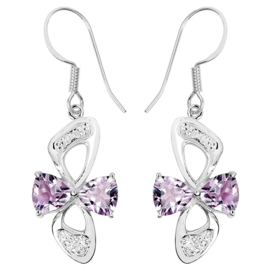 Pink Amethyst Earrings With White Topaz 4.02 Carats Sterling Silver
