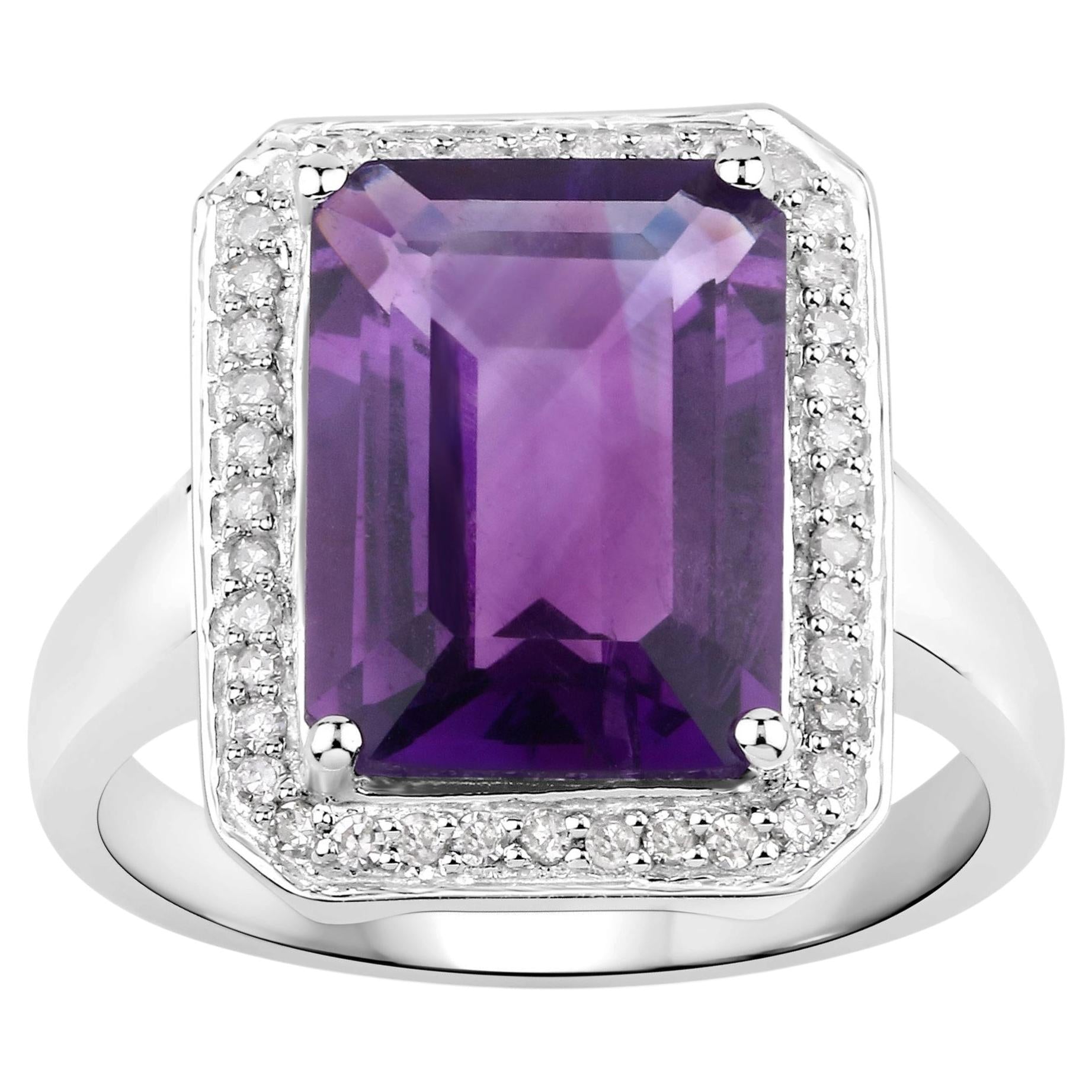 Amethyst Ring With Diamonds 5.3 Carats Sterling Silver