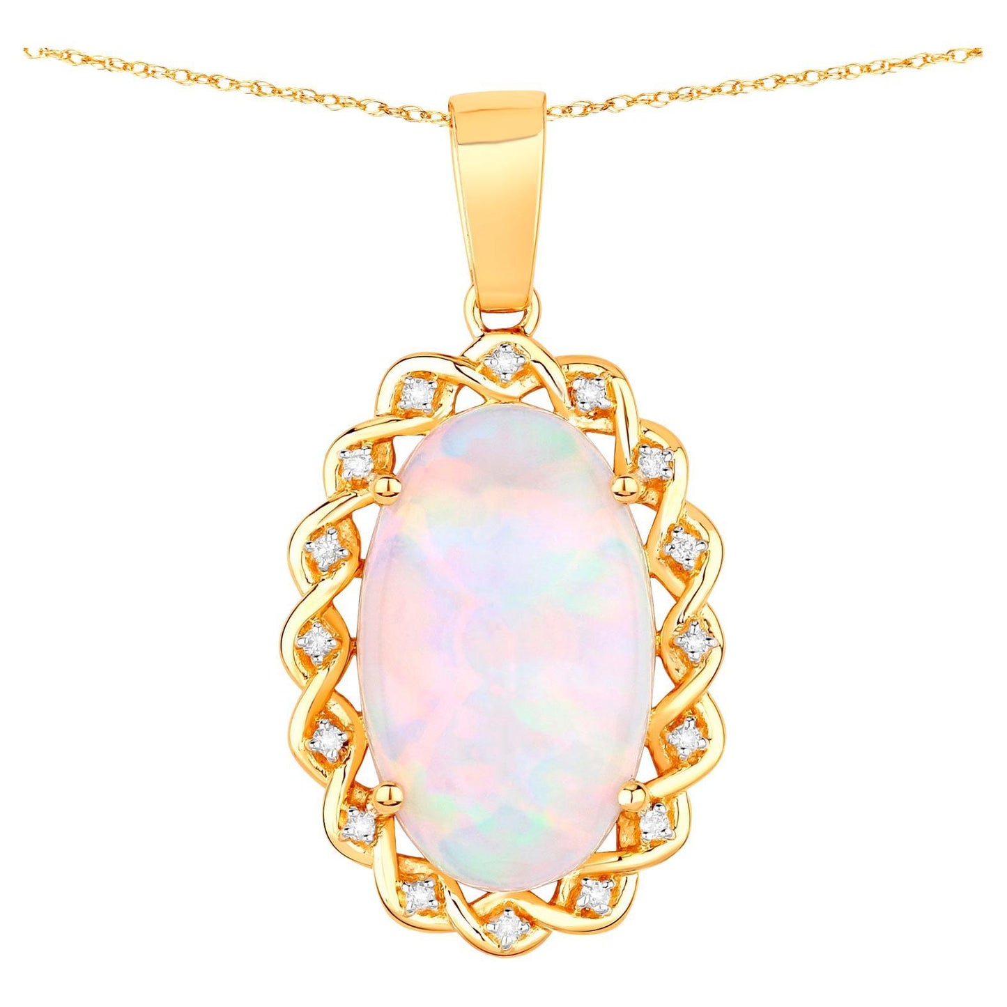 Ethiopian Opal Pendant Necklace Diamond Halo 8.11 Carats 14K Yellow Gold