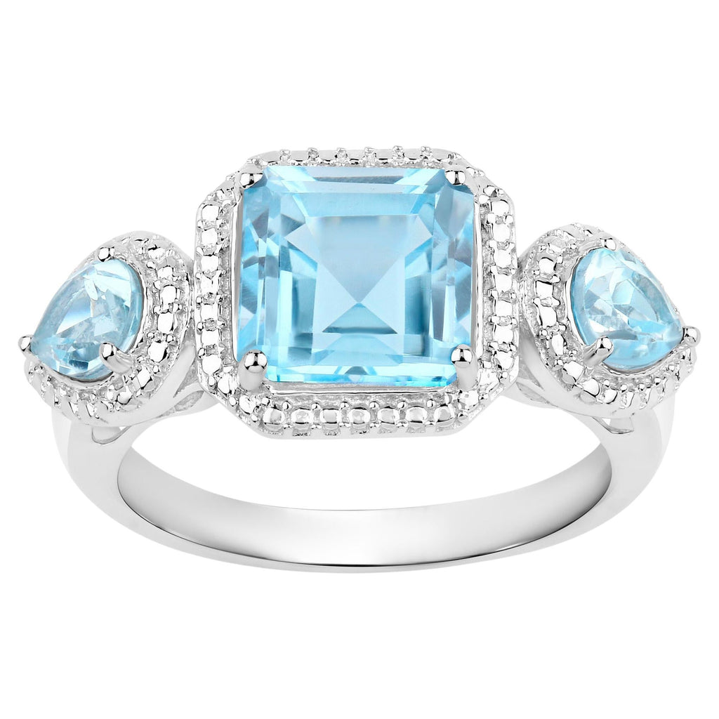 Blue Topaz Ring 3.78 Carats Sterling Silver