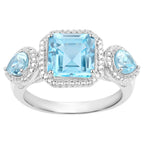 Blue Topaz Ring 3.78 Carats Sterling Silver