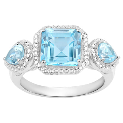 Blue Topaz Ring 3.78 Carats Sterling Silver