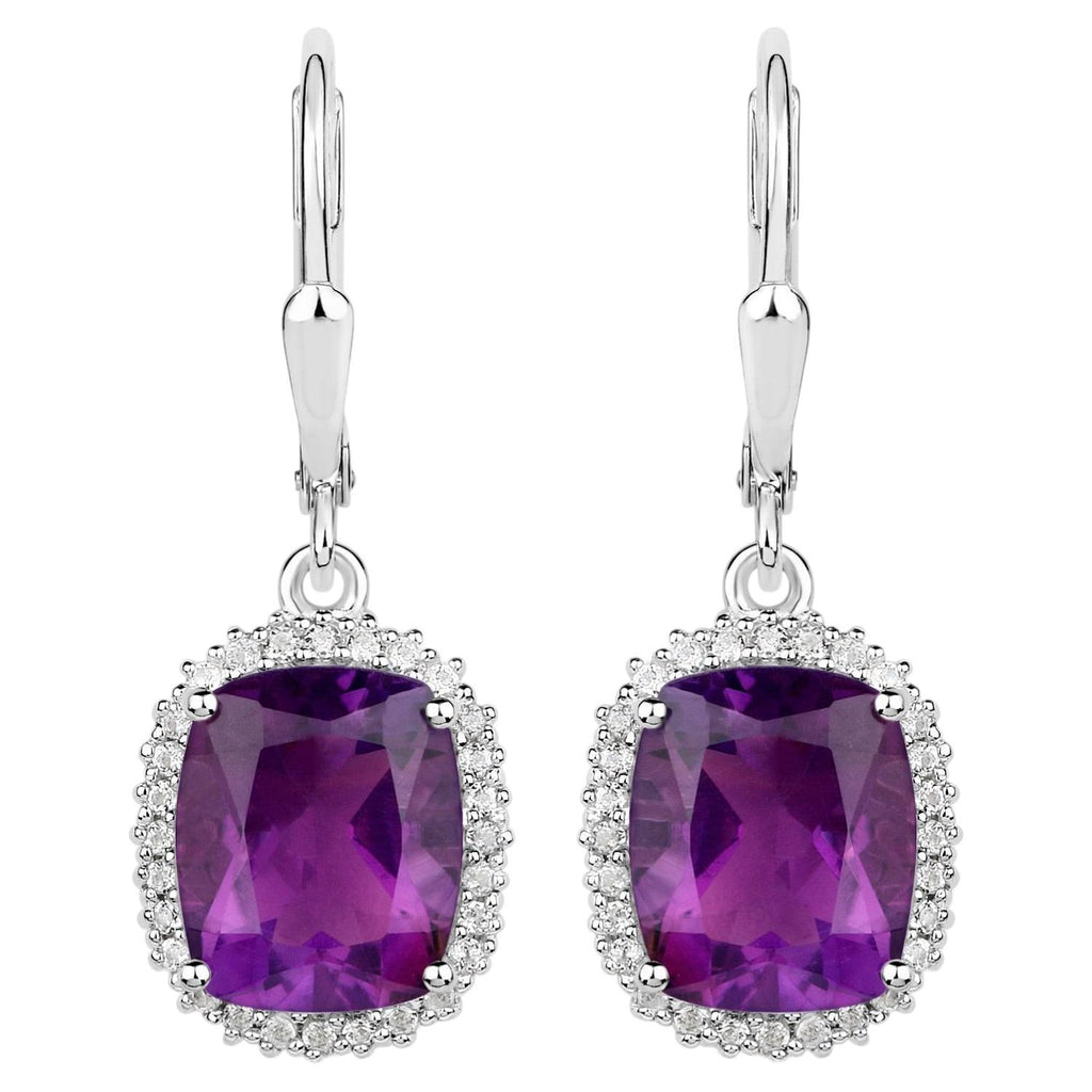Amethyst Earrings With White Topaz 5.44 Carats Sterling Silver