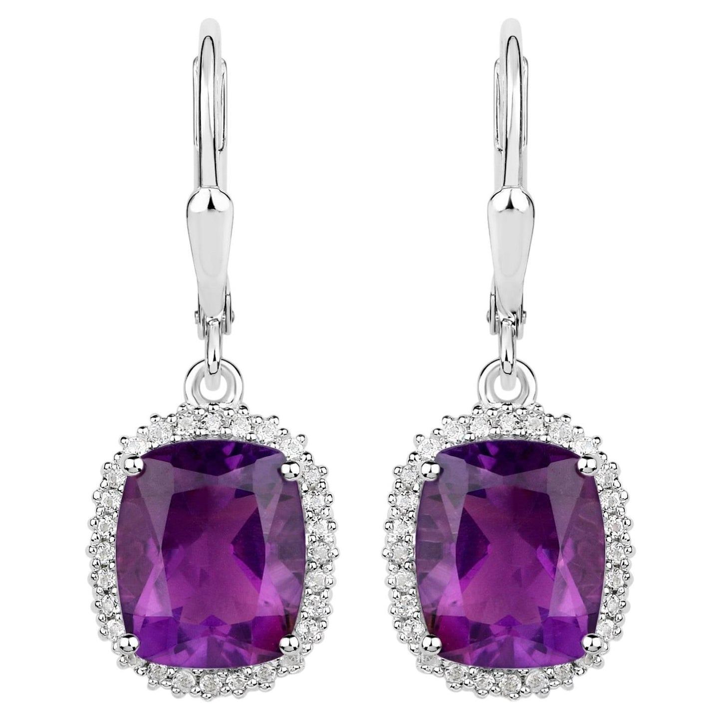 Amethyst Earrings With White Topaz 5.44 Carats Sterling Silver