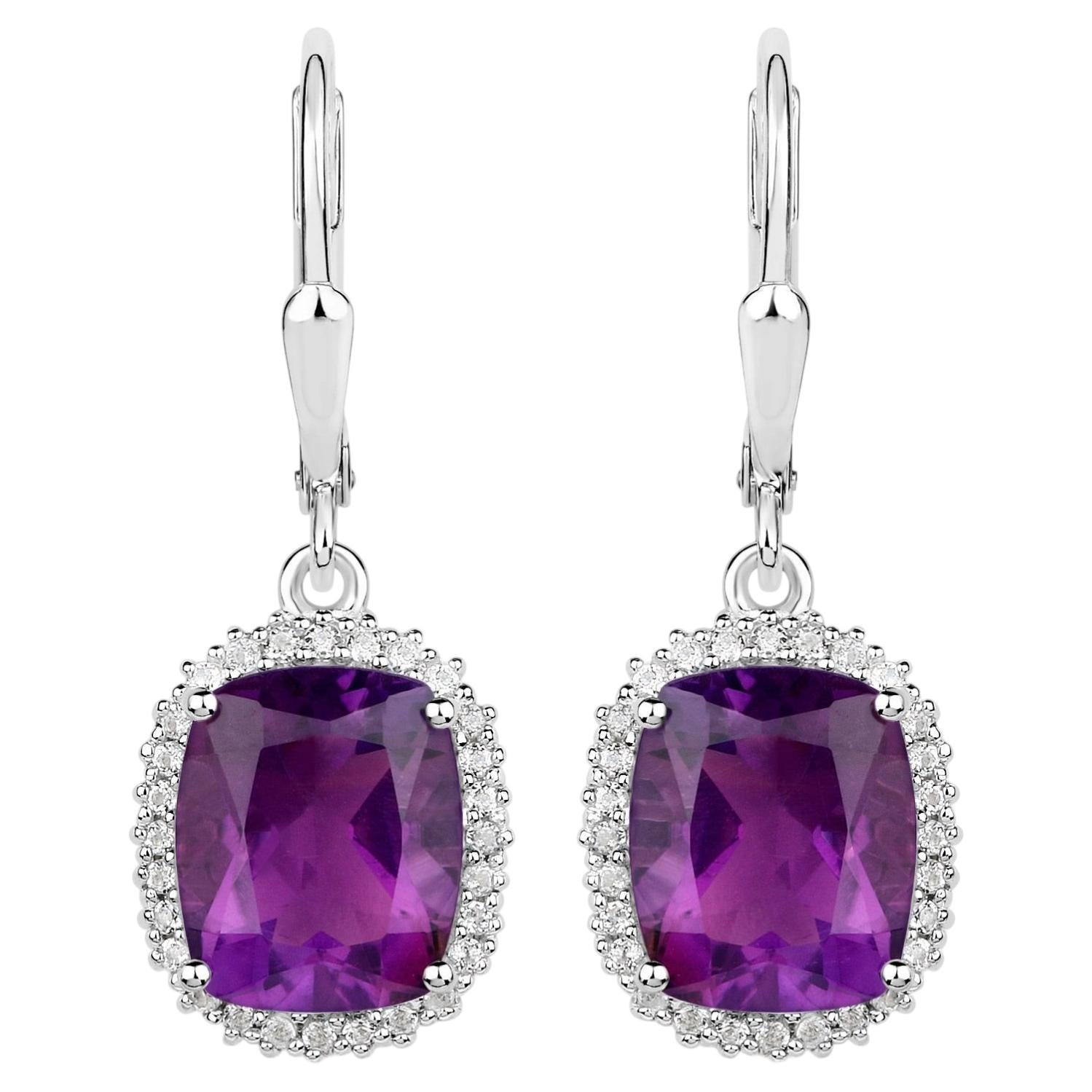 Amethyst Earrings With White Topaz 5.44 Carats Sterling Silver
