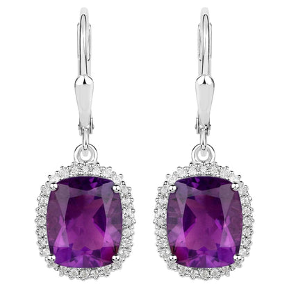 Amethyst Earrings With White Topaz 5.44 Carats Sterling Silver