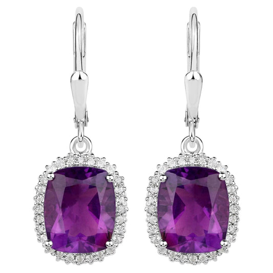 Amethyst Earrings With White Topaz 5.44 Carats Sterling Silver