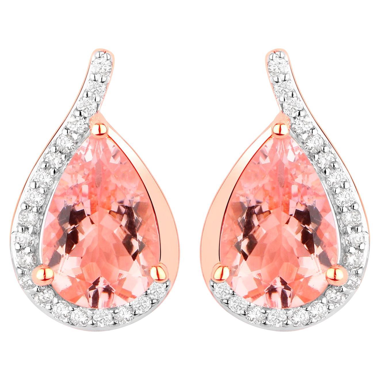 Morganite Earrings Diamonds 2.42 Carats 14K Rose Gold