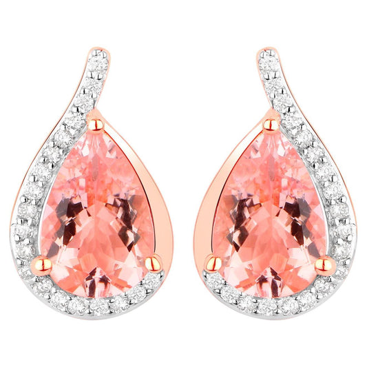 Morganite Earrings Diamonds 2.42 Carats 14K Rose Gold