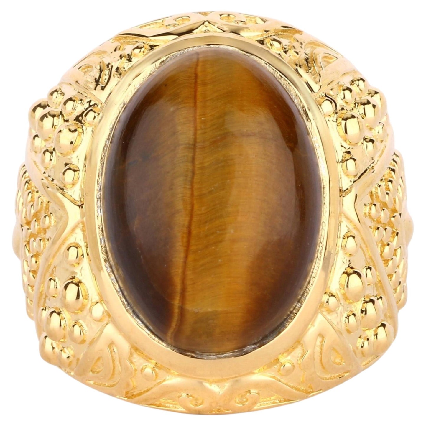 Tiger Eye  Ring 12.5 Carats Gold Plated Silver