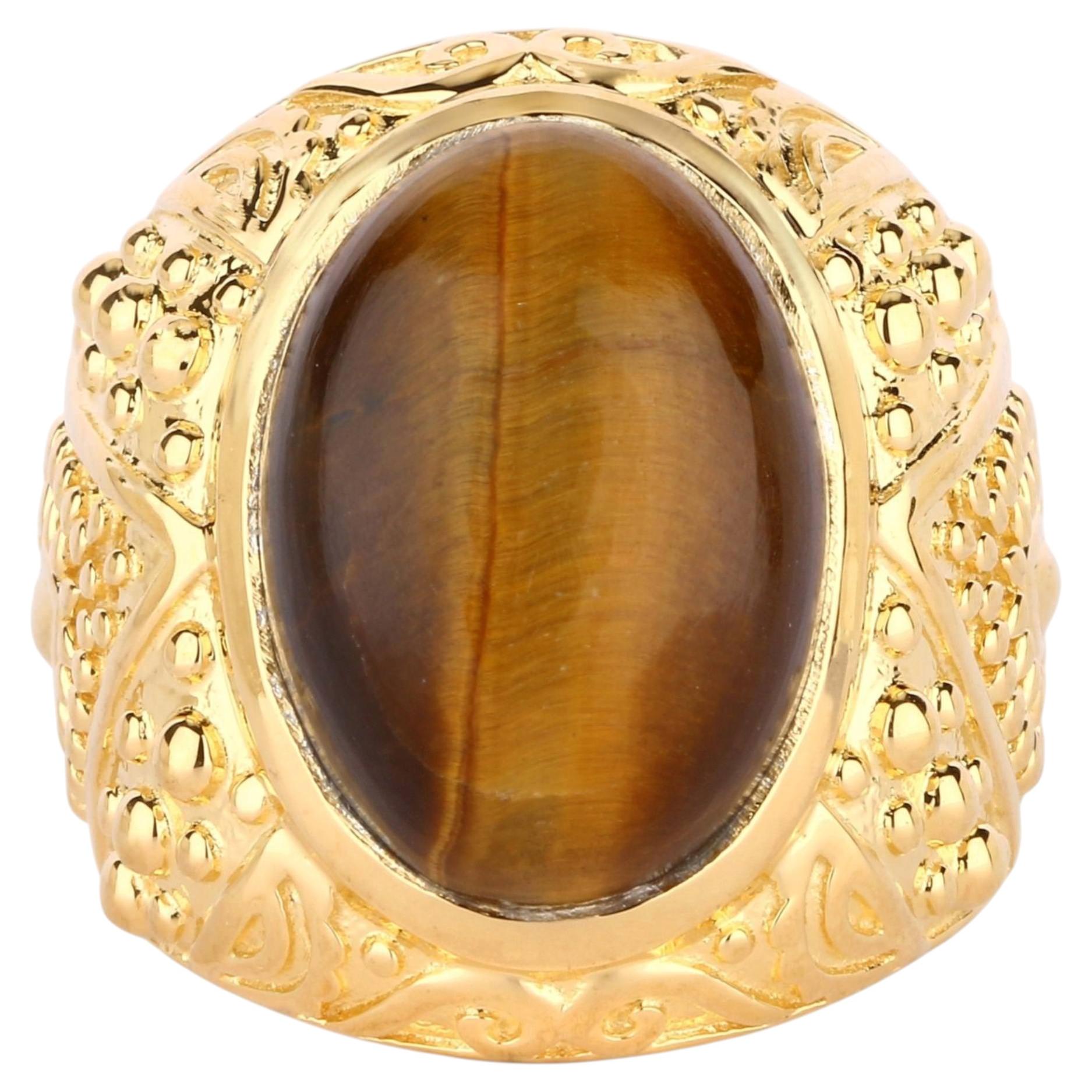Tiger Eye  Ring 12.5 Carats Gold Plated Silver