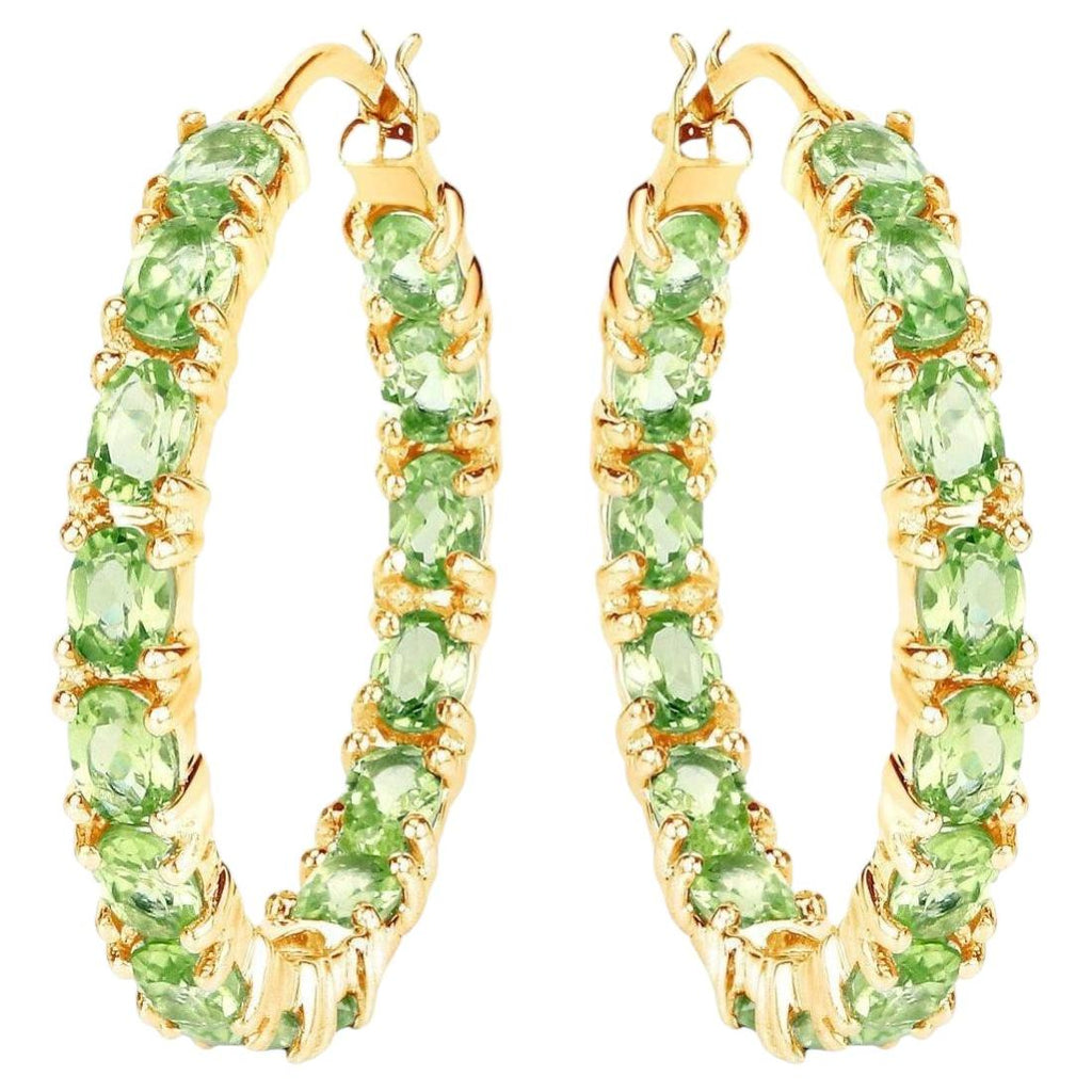 Peridot Hoop Earrings 5.08 Carats Gold Plated Silver