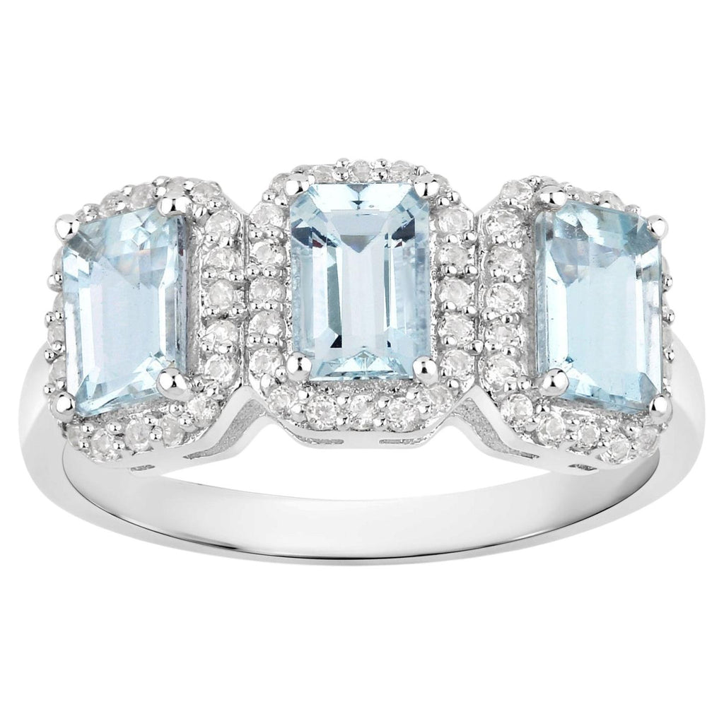 Aquamarine Ring With White Topaz 1.62 Carats Sterling Silver