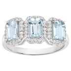 Aquamarine Ring With White Topaz 1.62 Carats Sterling Silver
