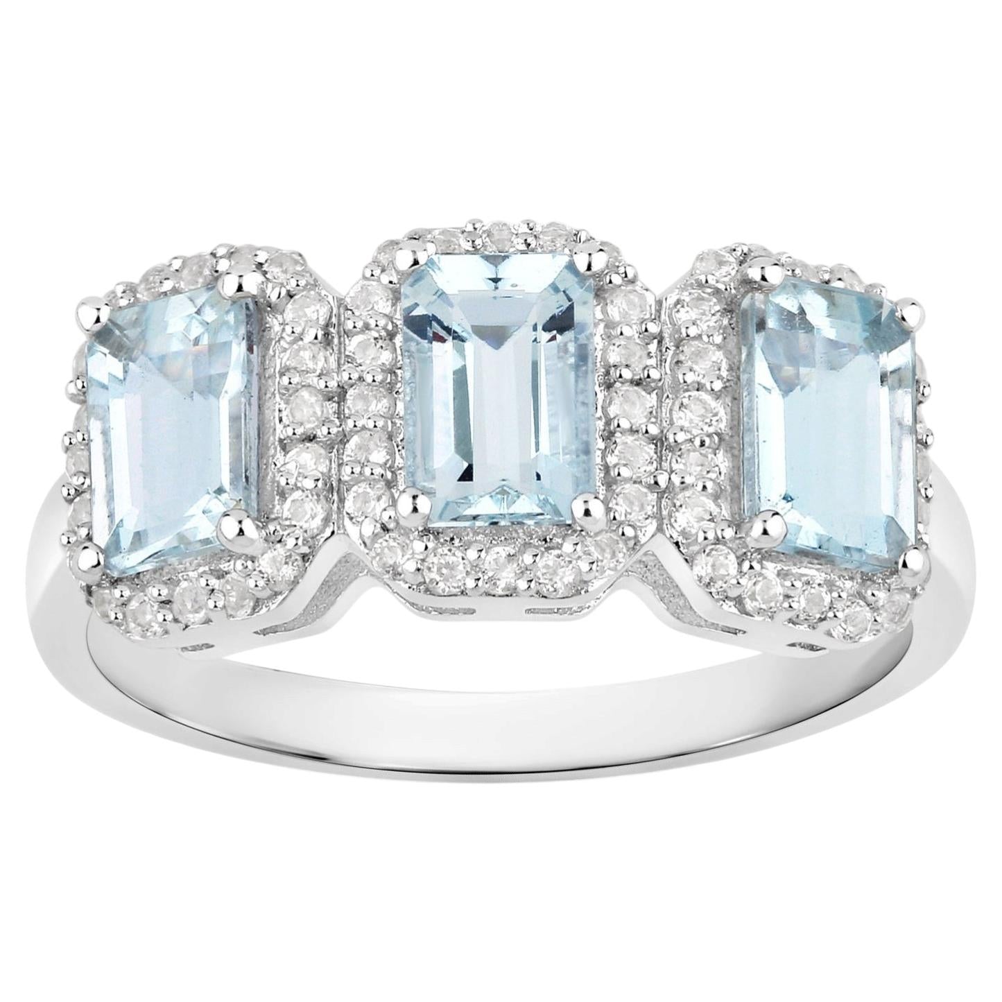 Aquamarine Ring With White Topaz 1.62 Carats Sterling Silver