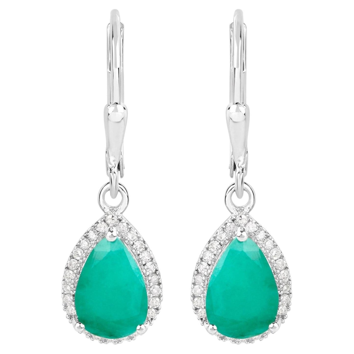 Natural Emerald Earrings With Diamonds 3.02 Carats Sterling Silver