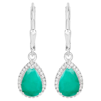 Natural Emerald Earrings With Diamonds 3.02 Carats Sterling Silver