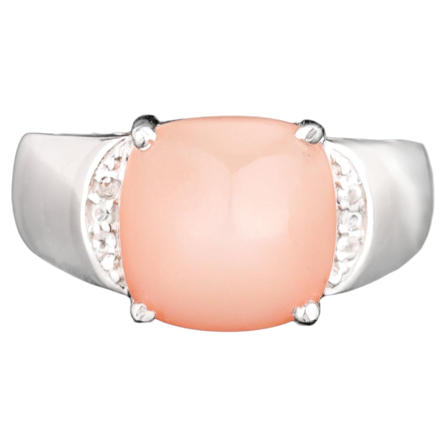 Peach Moonstone Ring With White Topaz 6.47 Carats Sterling Silver