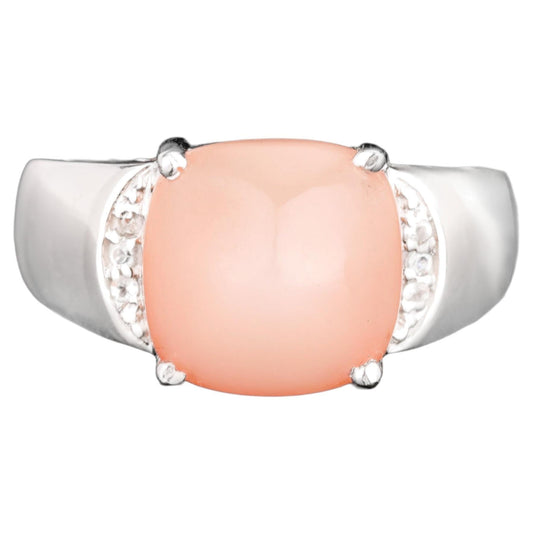 Peach Moonstone Ring With White Topaz 6.47 Carats Sterling Silver