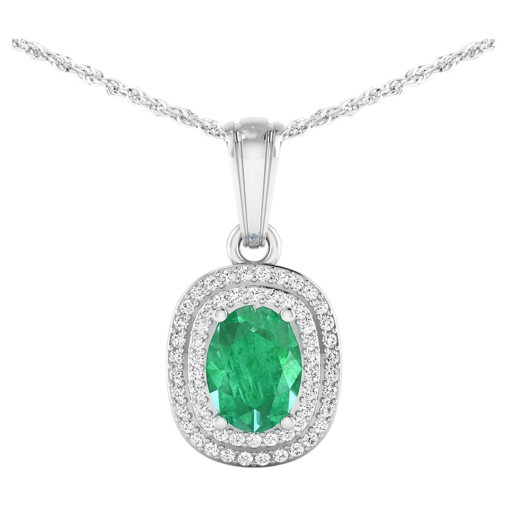 Zambian Emerald Pendant With Diamonds 1.46 Carats 14K White Gold