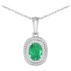 Zambian Emerald Pendant With Diamonds 1.46 Carats 14K White Gold