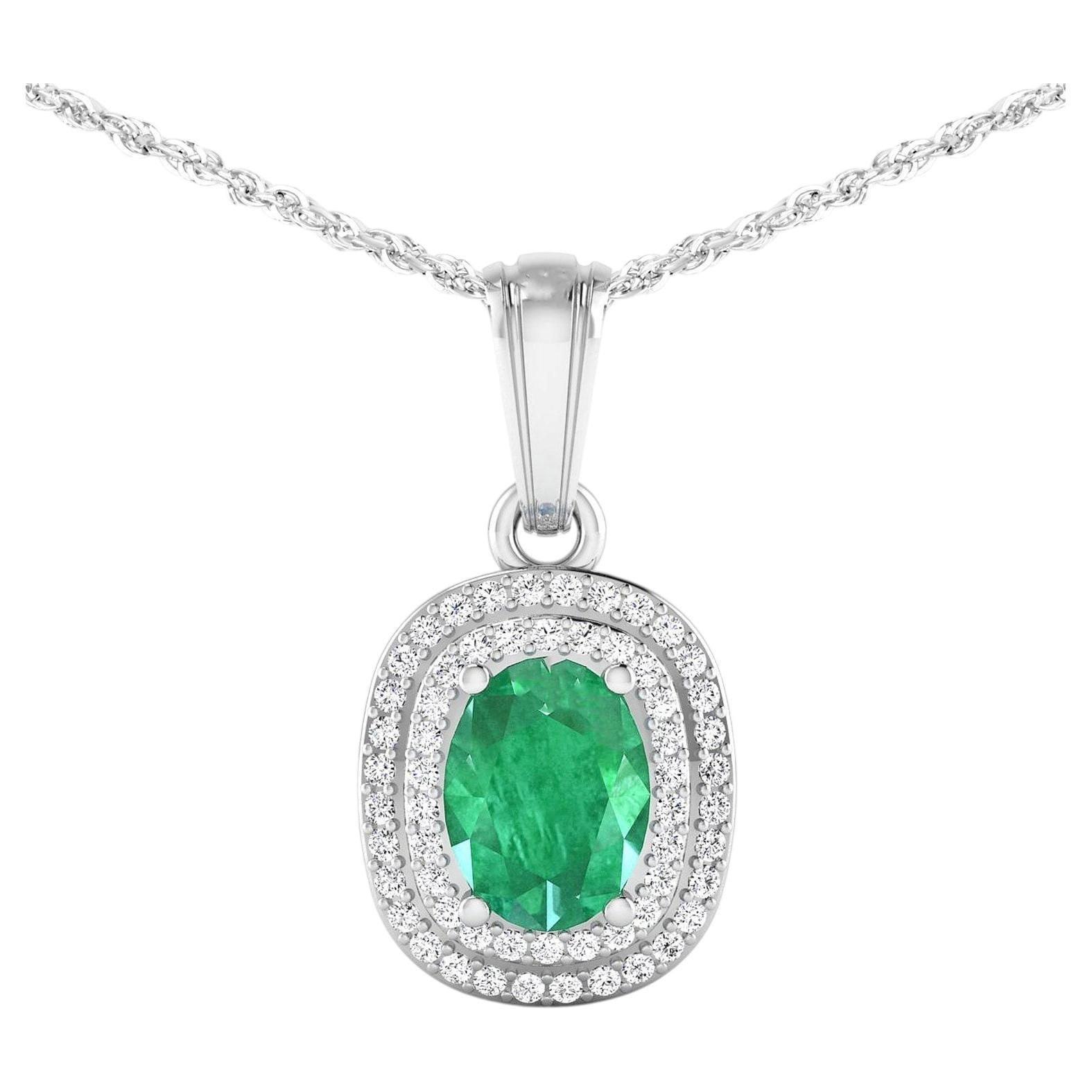 Zambian Emerald Pendant With Diamonds 1.46 Carats 14K White Gold