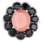 Peach Moonstone Ring With Black Spinel 7.86 Carats Sterling Silver