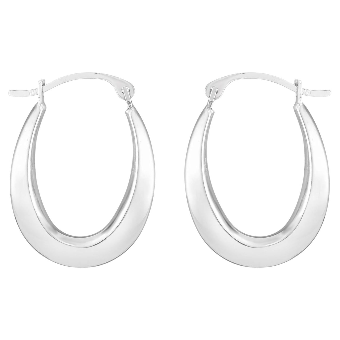 10K White Gold Oval Hoop Earrings