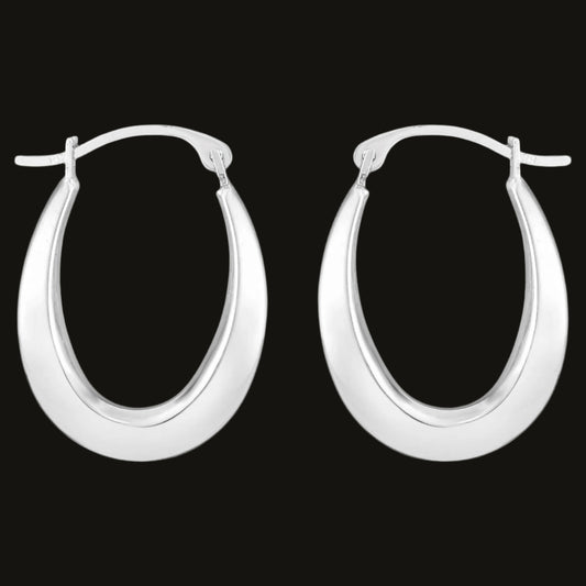 10K White Gold Oval Hoop Earrings