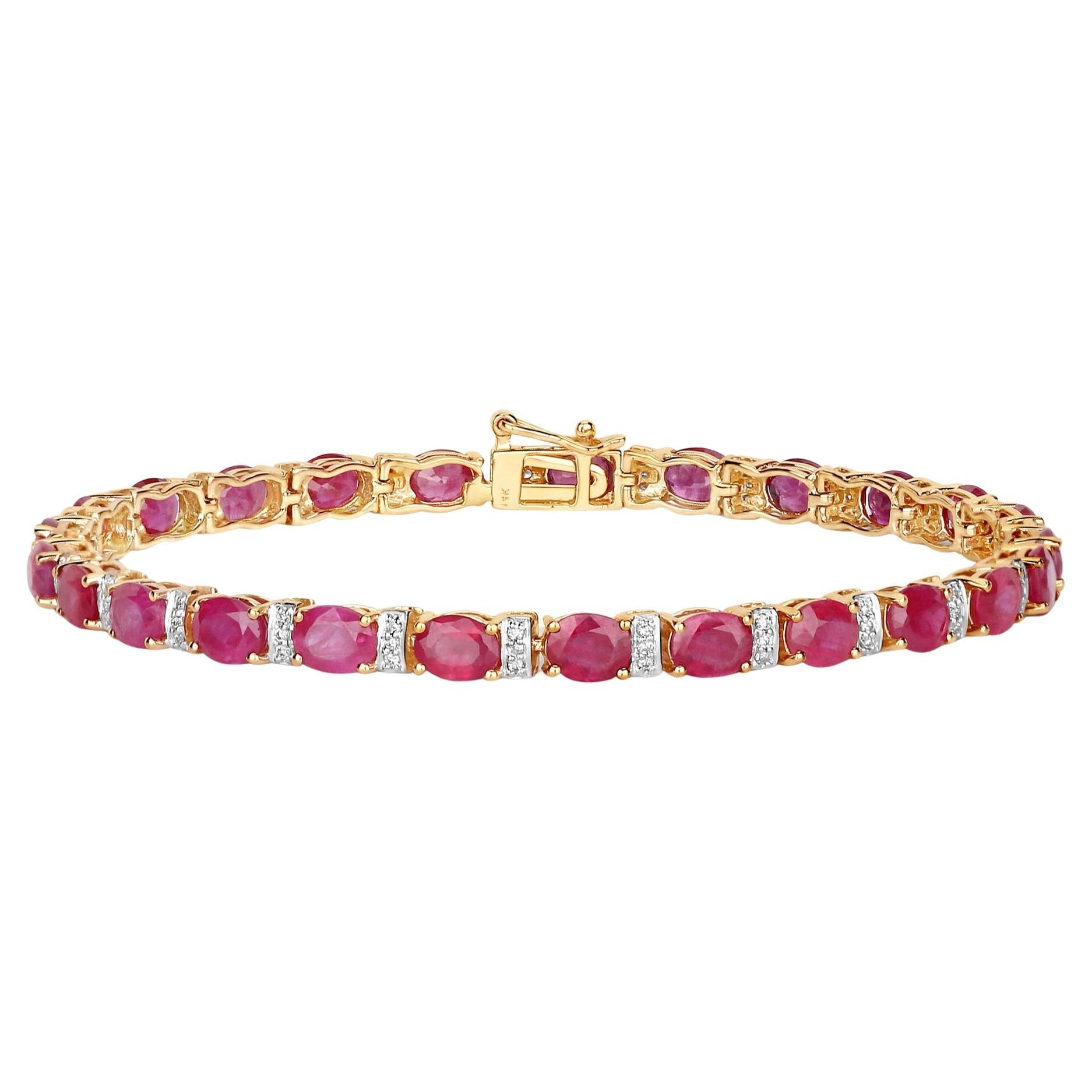 Natural Ruby Bracelet With Diamonds 7.72 Carats 14K Yellow Gold
