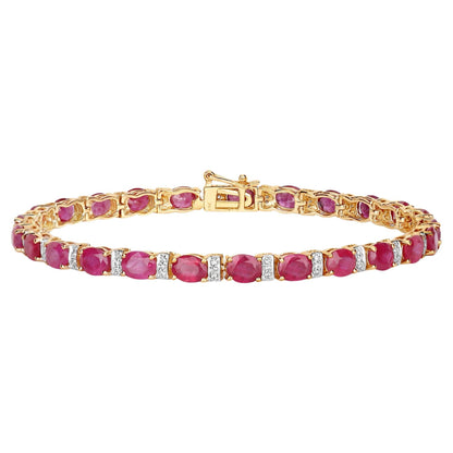 Natural Ruby Bracelet With Diamonds 7.72 Carats 14K Yellow Gold